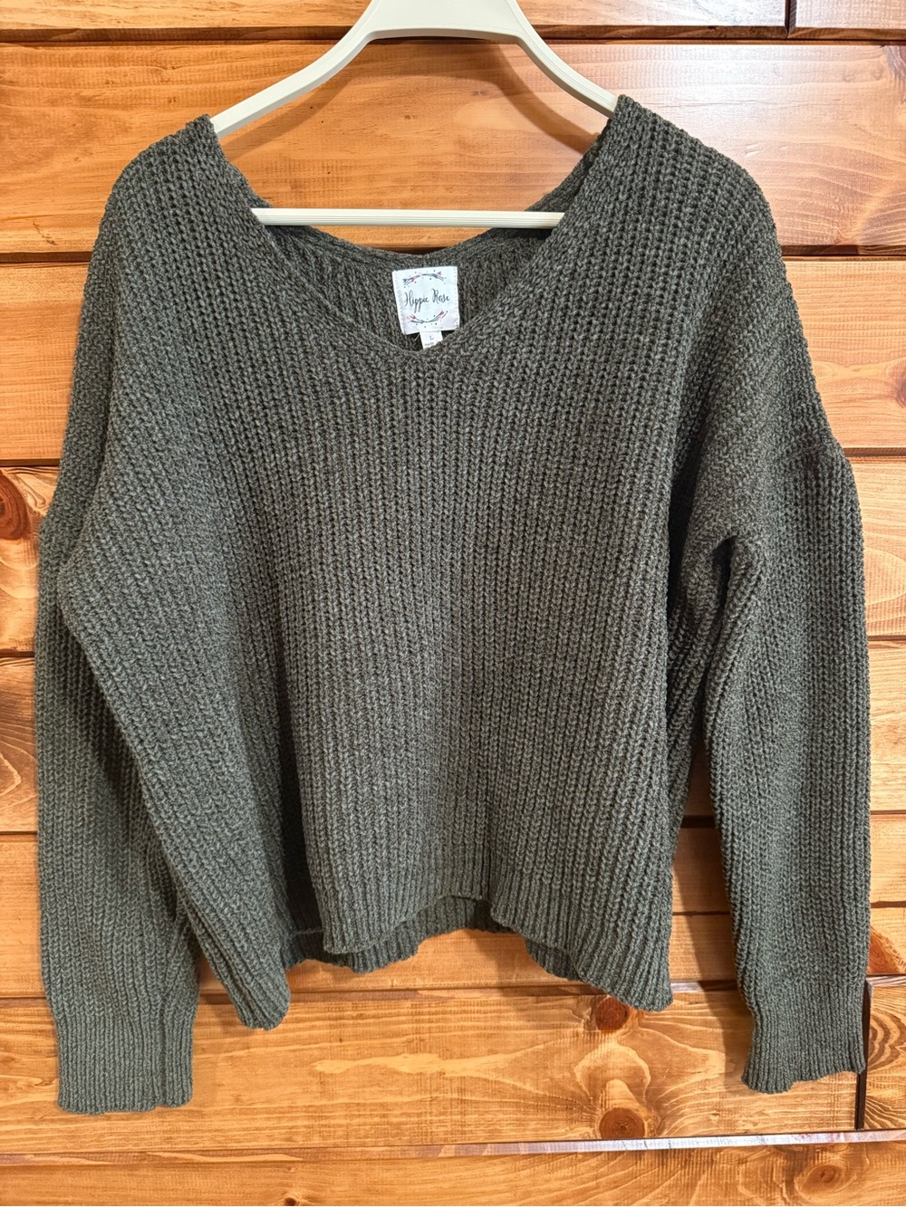 Hippie Rose Green Knit V Neck Sweater